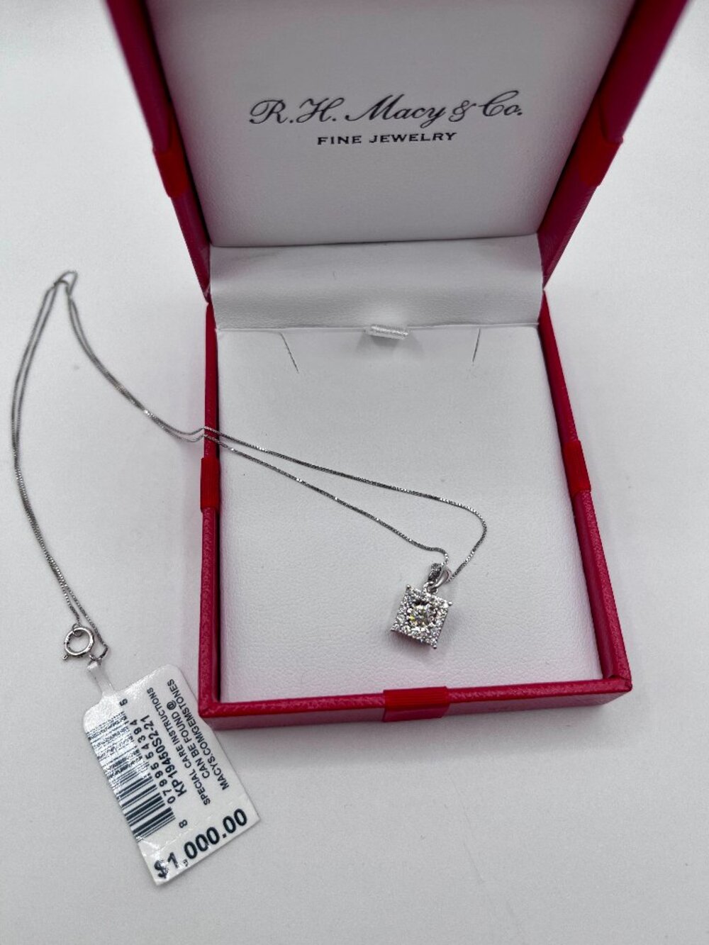 Diamond Square Halo 18" Pendant Necklace (1/3 ct. t.w.) in 14k White Gold Macy’s